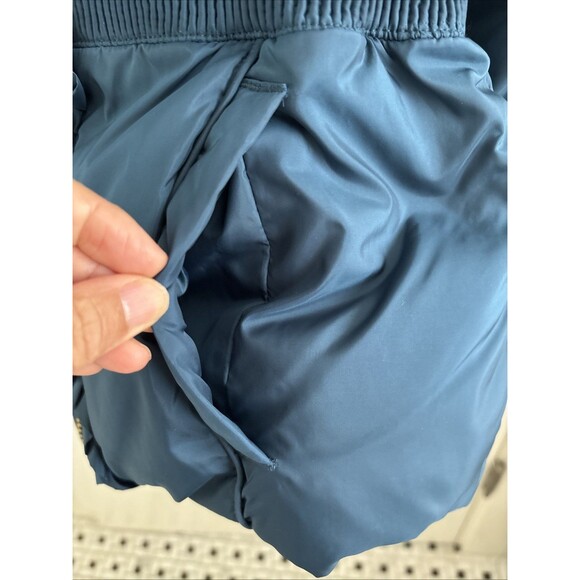 EUC Juicy Couture Teal Blue Quilted Hooded Puffer Down Filled Ruffle Jacket Med - Picture 10 of 13